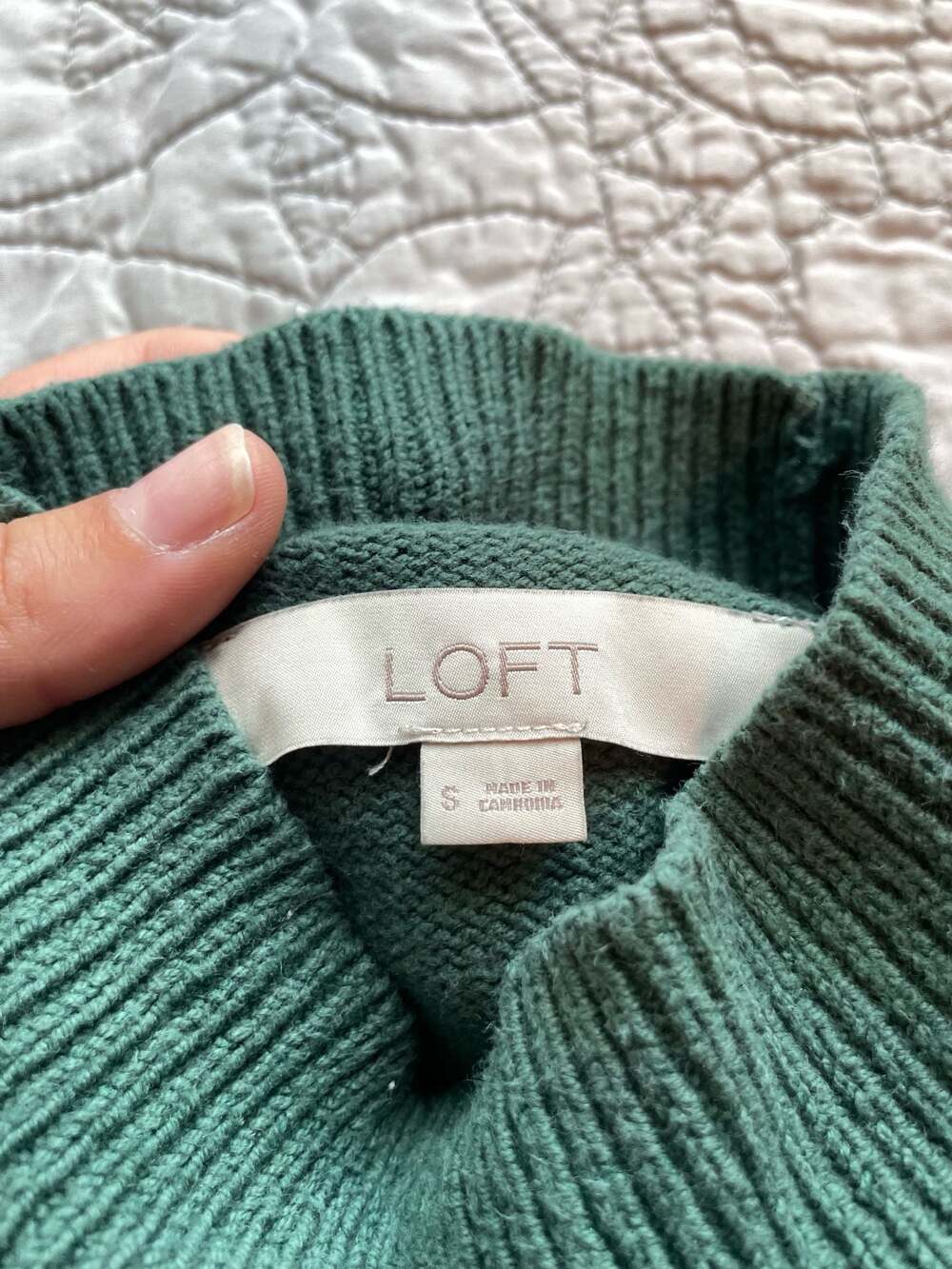 LOFT Forest Green Mock Neck Knit Sweater, Ribbed Hem, Women's Size S - Picture 5 of 6